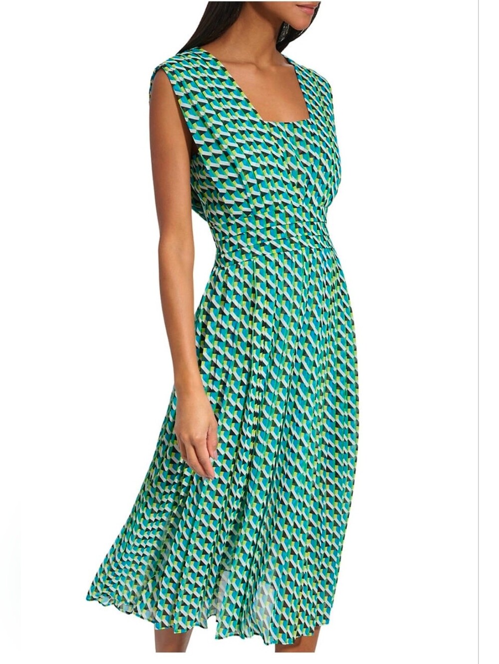 Karl Lagerfeld Paris Women's Printed Pleated Midi Dress Size 12 NWT Geometric